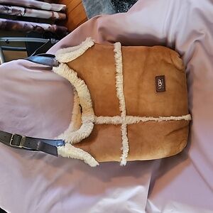 UGG Double Strap Shoulder Bag - Chestnut Suede with Sheepskin accent and lining